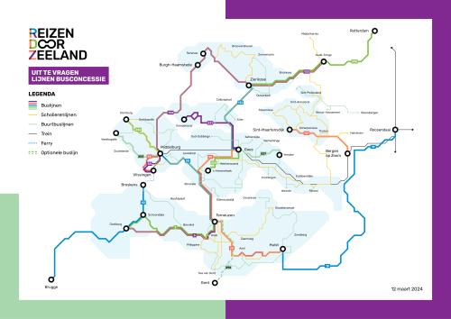 Kaart met buslijnen in Zeeland